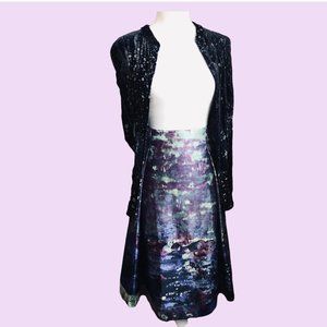 MOSSAIC Abstract Fanciful Multicolored Satin Skirt Size 12